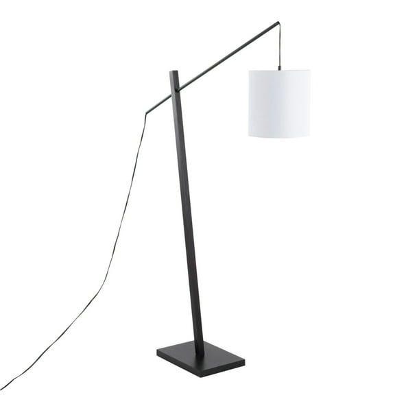 Arturo Contemporary Floor Lamp in Black Wood and Black Steel with White Fabric Shade by LumiSource