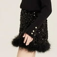 thumbnail image 4 of Girls Sequin Fringe Skirts Fuzzy Trim Elastic Waist Elegant Bodycon Pencil Skirts Dance Party Club Black, 7-8Y, 4 of 7