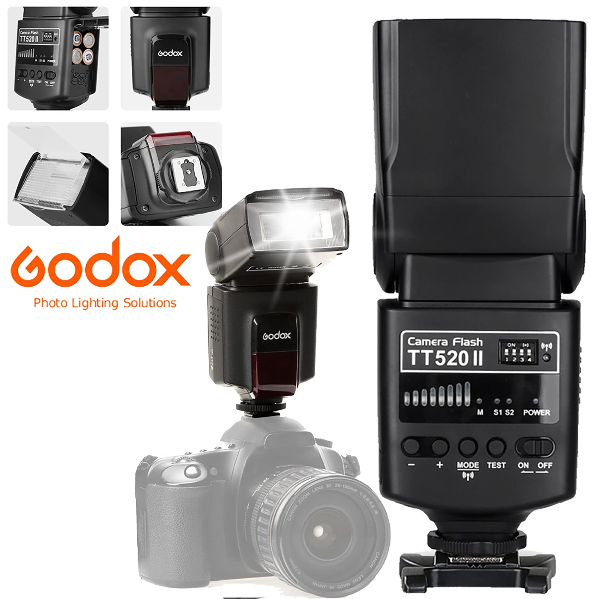 GODOX TT520Ⅱ on-Camera Flash,Built-in Receiver and RT Transmitter ,Compatible for Canon Nikon Panasonic Olympus Pentax and Other DSLR Cameras with Standard Hot Shoe