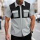 thumbnail image 1 of pstuiky Camisas de vestir de manga corta para hombre, Blusa de manga corta con cuello alto y botones para hombre de Europa y América camisetas de hombre m, 1 of 7