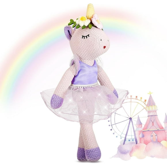 Christmas Unicorn Stuffed Animals 17 Inches Ballerina Doll Wool Plush Unicorn Toys for Girls Birthday Gift(Purple)