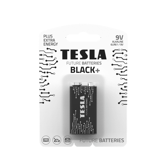 Tesla Batteries 9V Black  Maximum Power Alkaline Batteries, 10  Year Shelf Life, A Long-Lasting Battery Life, Leak-Free (6LR61 / 1 Count [Pack of 1])