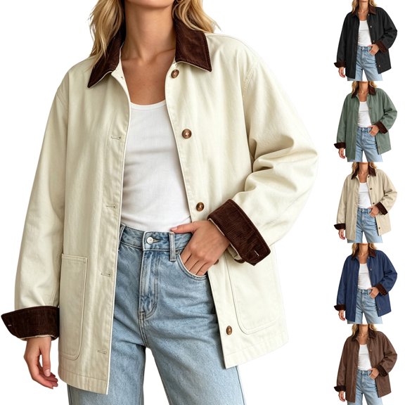 MuXiKeJi Clothes Oversized Barn Jackets for Women Fall Jacket Fashion Trendy 2026 Womens Lightweight Shacket with Front Deep Pockets,Spring,Thin,Corduroy Collar,Utility,Chore,Casual Outerwear