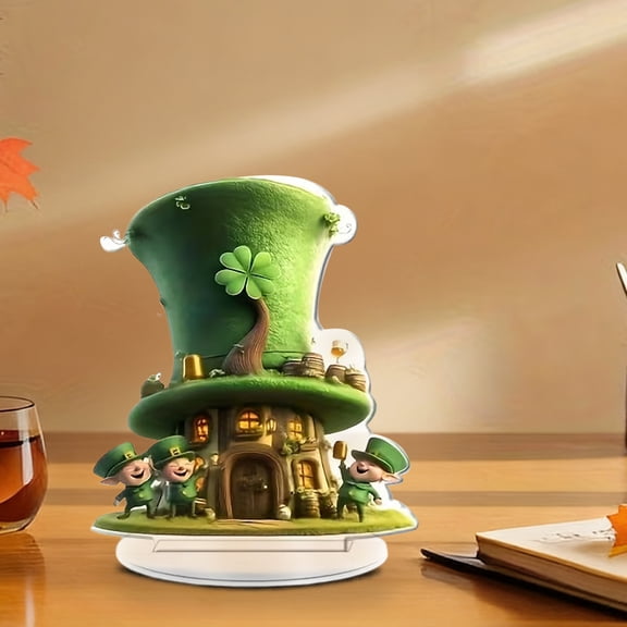 St. Patrick's Day Acrylic Flat Decoration Green Four-Leaf Clover Table Centerpiece for Home Office Party Mantel Decor