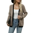 thumbnail image 2 of Women Open Front Long Sleeve Button Down Knit Jackets with Pockets Fall Winter Outfits Camel Color S, 2 of 9
