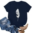 thumbnail image 3 of Ukumplol Graphic Tees for Women Oversized Tshirts for Women Womens Summer Top Casual Feather Print T Shirt Fashion Loose Short Sleeve Short Sleeve Shirts for Women Navy S, 3 of 4