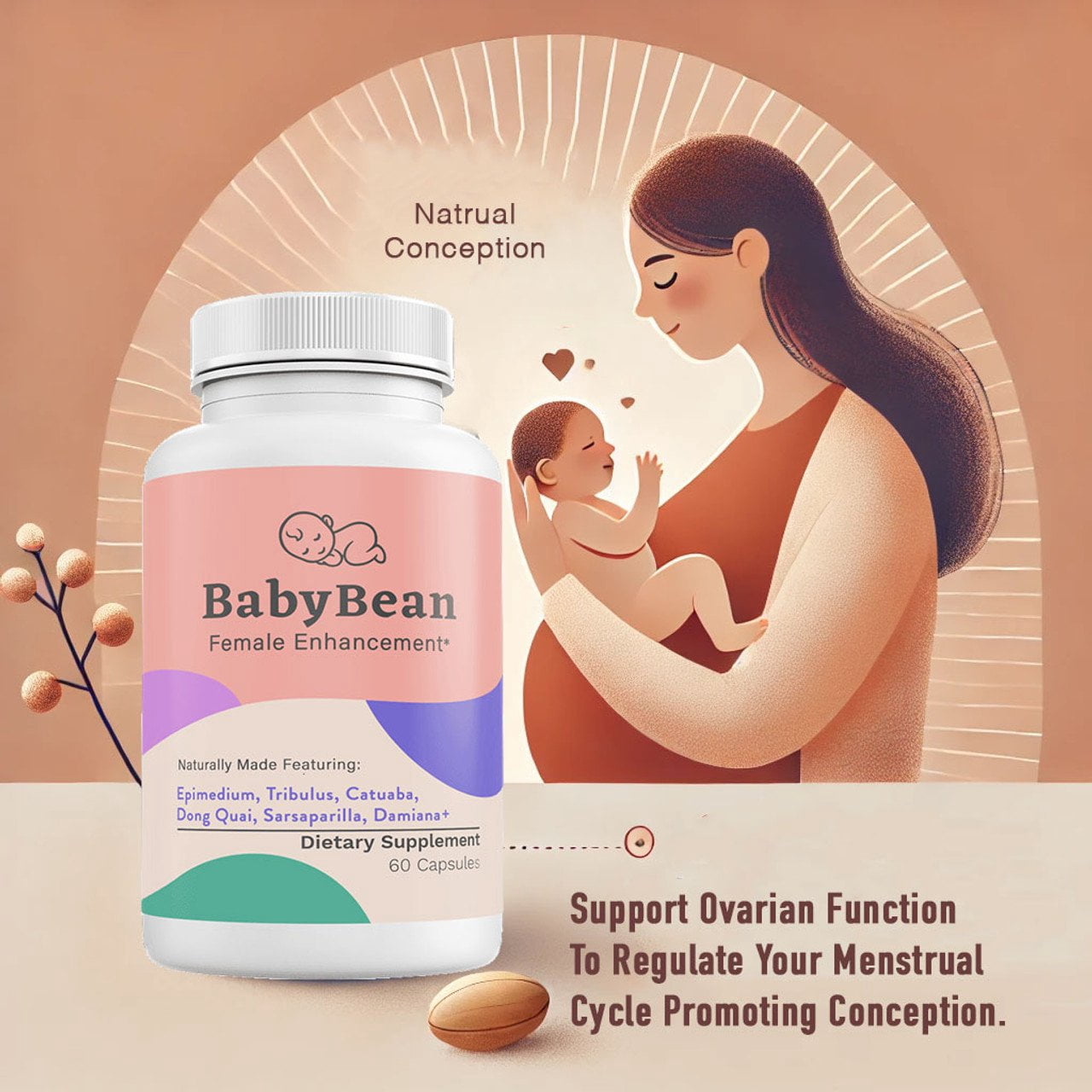 Success Chemistry BabyBean Fertility Support with Maca & Dong Quai for Women - 60 Capsules
