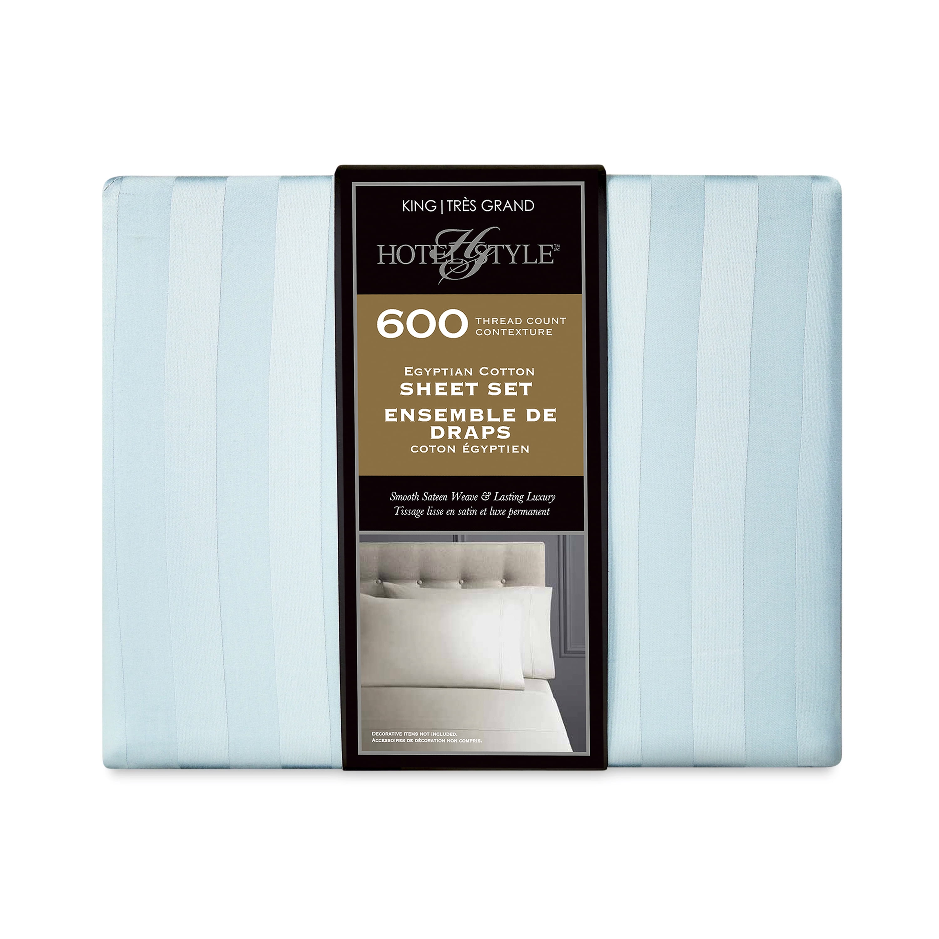 Ensemble de draps pour lit adulte en coton égyptien vert rayures 600 contexture, 4 pièces, hotel style, grand lit - Poche profonde Ensemble de draps grand lit