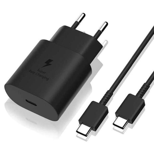 Fast Charger 25W for Samsung Usb-C with 1 Meter Data Cable + Charging Head Black 25W