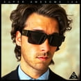 thumbnail image 2 of Locs Mens Thick Temple Half Rim Squared Rectangle Gangster All Black Sunglasses Shiny Black, 2 of 8