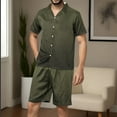 thumbnail image 2 of Stamzod Mens Satin Pajamas Set Button Down Short Sleeve Shirt Soft Shorts Sleepwear Loose Pocket Loungewear Gradient Color Mens Outfits, 2 of 5