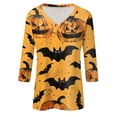 thumbnail image 3 of Camiseta para mujer, moda informal, cuello en V, manga 3/4, suelta, con estampado de Halloween, camiseta para mujer, 3 of 5