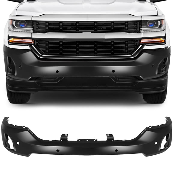 cciyu Black Steel Front Bumper Face Bar fit for Chevrolet Silverado 1500 2016-2018, for Chevrolet Silverado 1500 LD 2019, Comes with Parking Sensor Holes&With Fog Light Holes