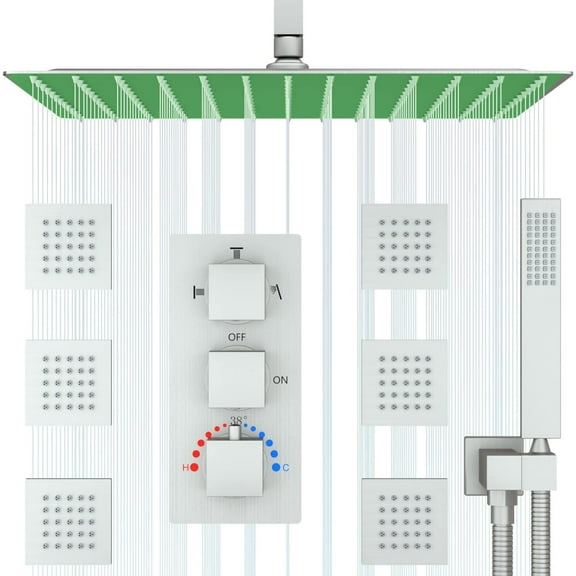8" Chrome Thermostatic Shower System Body Jets Rainfall Shower Faucet Ceiling