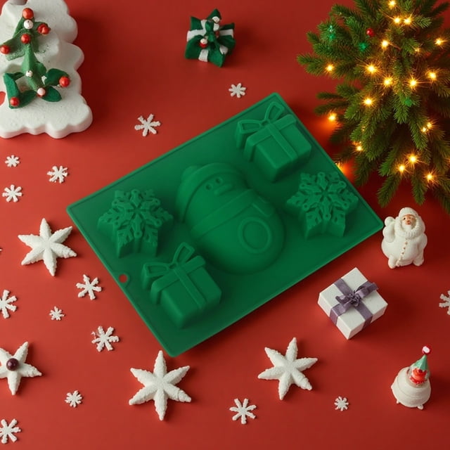 PEONAVET Silicone Cake Mold Christmas Snowflake Gift Box Silicone Cake Santa Claus Sweet Baking