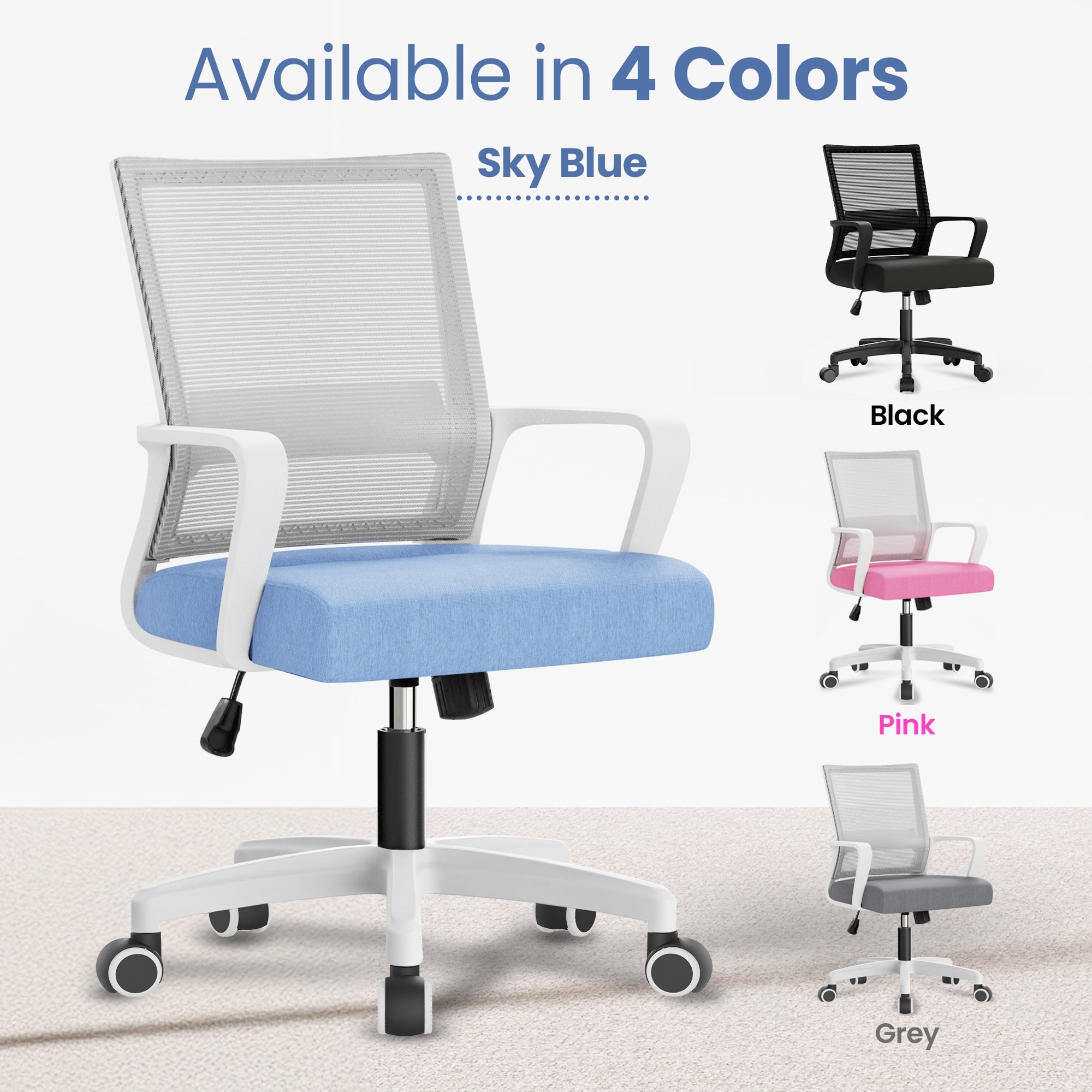CELTOSS Office Chair, Wide Seat with Ergonomic Lumbar Support, Adjustable Height, Home Office Computer Desk Chair, Blue