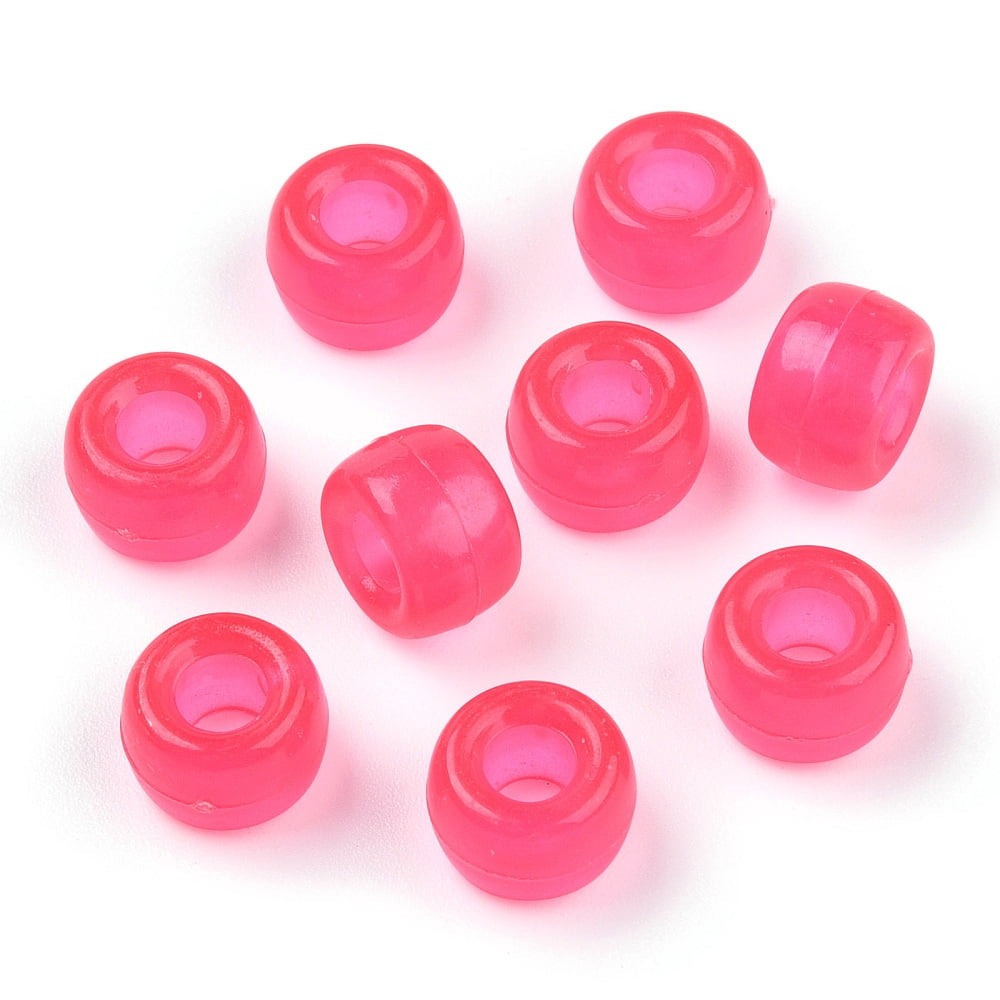 Transparent & Luminous Plastic Beads Frosted Crow Beads Pony Beads Glow in the Dark Barrel Deep Pink 9x6mm Hole: 3.8mm about 1900pcs/500g