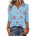 thumbnail image 5 of 4th of July Shirts Women 3/4 Sleeve T-Shirts Casual American Flag Print Tops USA 250th Anniversary Celebration Party Pullover Independence Day Patriotic V Neck Blouses Multicolor L, 5 of 6