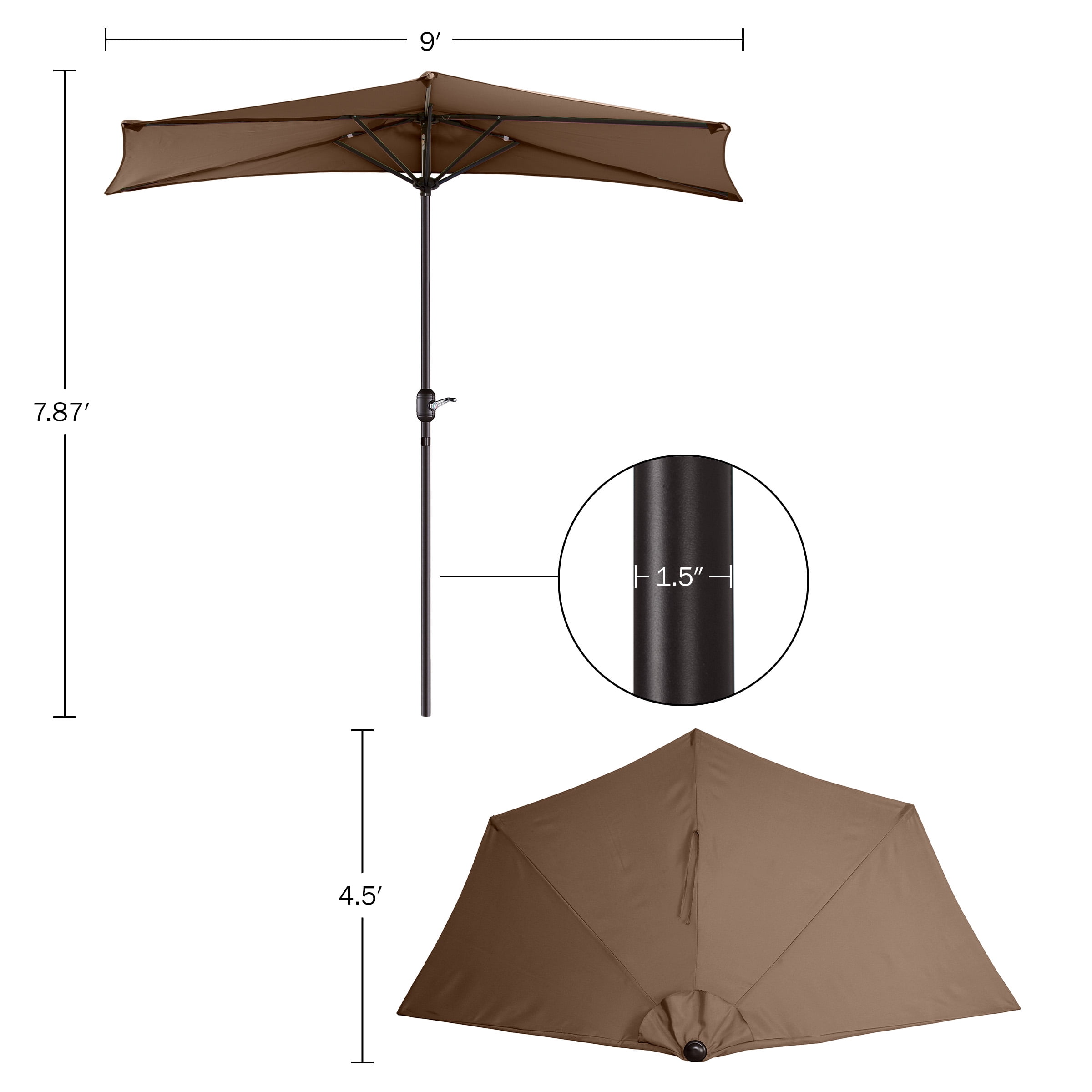Villacera 9FT Outdoor Half Patio Umbrella - Balcony Furniture, Brown