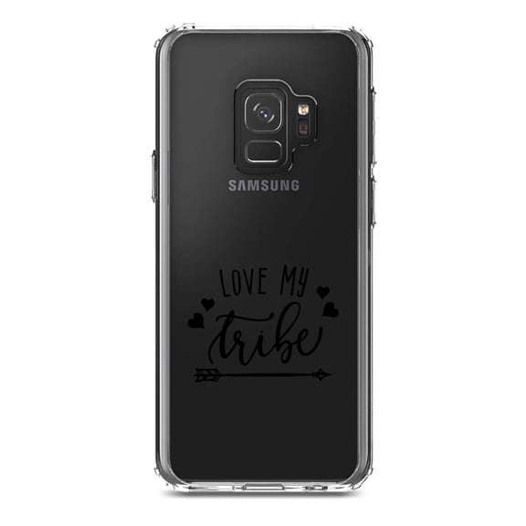 DistinctInk Clear Shockproof Hybrid Case for Samsung Galaxy S9 (5.8" Screen) - TPU Bumper Acrylic Back Tempered Glass Screen Protector - Love My Tribe - Black Arrow