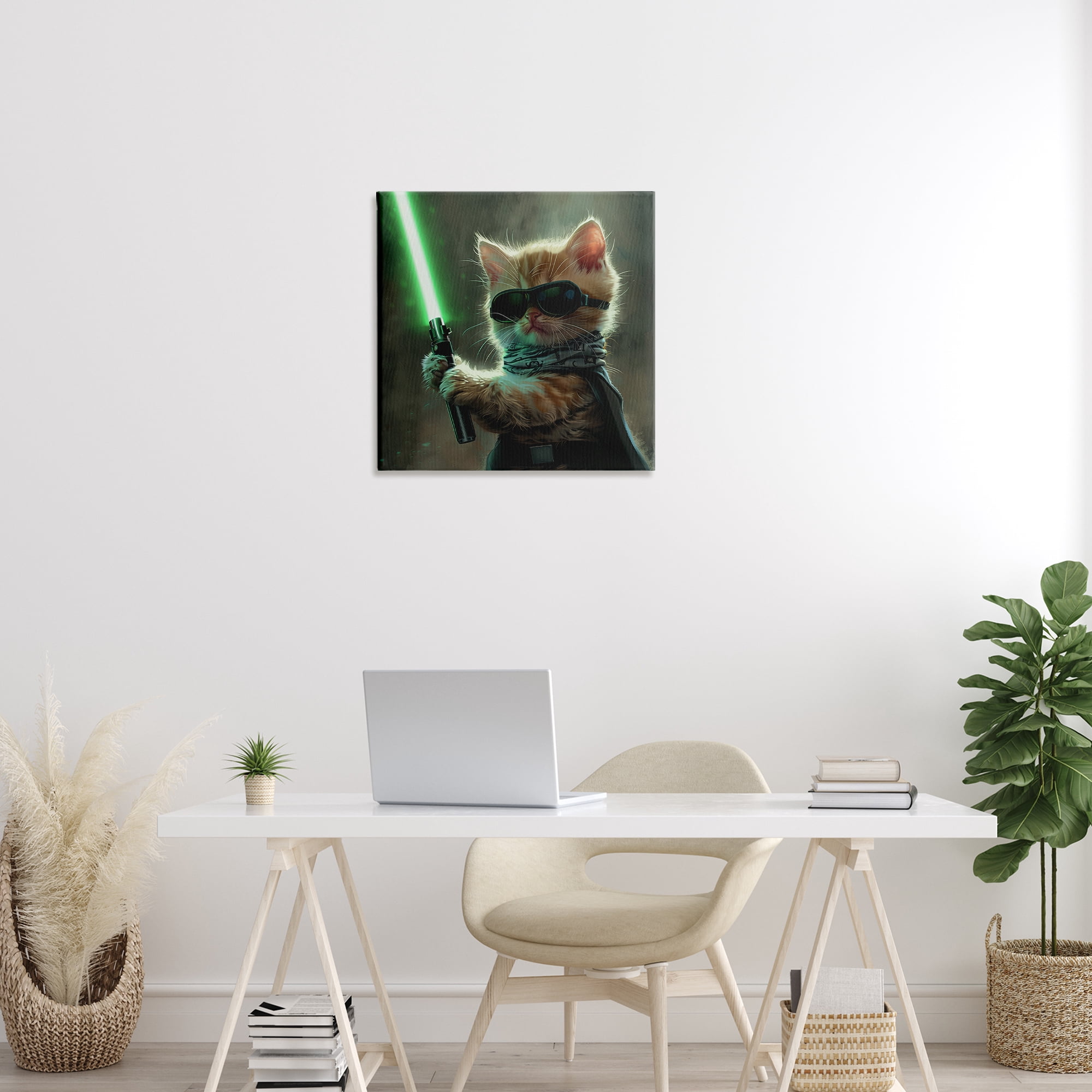 Stupell Industries Sci-Fi Kitten with Saber Fantasy & Sci-Fi Painting Wrapped Canvas Art Print Wall Art, 24 x 24
