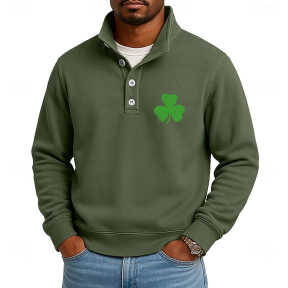 Men's St. Patrick's Day Henley Sweatshirt Shamrock Print Long Sleeve Pullover