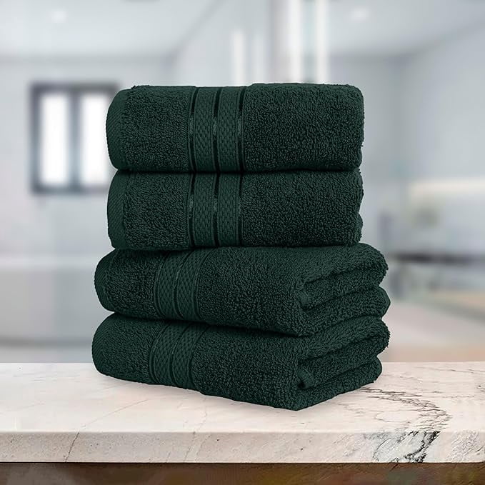 Elegant Comfort 4-Pack Hand Towels Set - Three Line Popcorn Design, Hotel Quality, 16 x 28 Inches, 100% Turkish Cotton, Soft, Quick-Drying, Highly Absorbent - Forest Green
