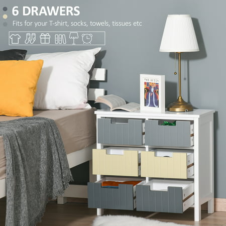 Homcom 6 Drawer Dresser For Bedroom, Multicolor Bedroom Dresser