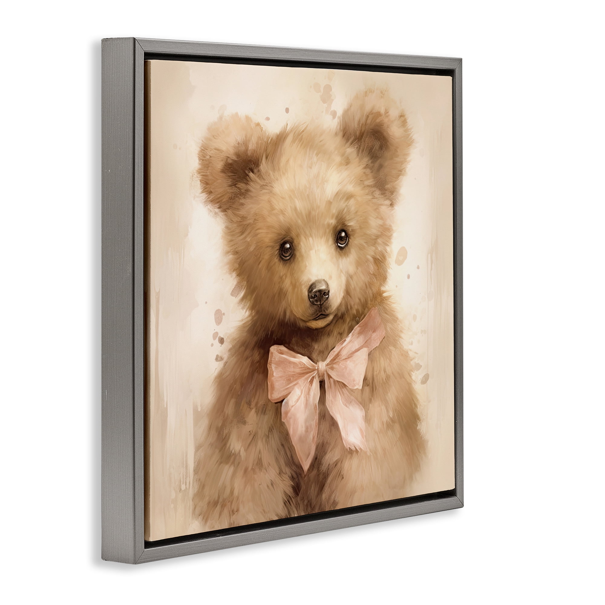 Stupell Industries Little Baby Bear Gray Framed Floater Canvas Wall Art, design by Tina LeCour