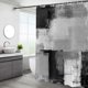 thumbnail image 2 of Cortina de ducha negra, acuarela negra, pinceladas contemporáneas, pintura al óleo, cortina de baño geométrica abstracta, decoración de bañera, tela impermeable, lavable a máquina, con ganchos, 2 of 6