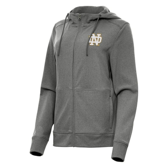 Women's Antigua Heather Black Notre Dame Fighting Irish Seeker Full-Zip Hoodie