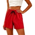 thumbnail image 2 of ClodeEU Women's High Waisted Drawstring Athletic Shorts, Elastic Waist Running Shorts with Pockets Red,Women's Plus S, 2 of 5