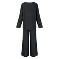 thumbnail image 5 of Women's Summer Fashion Casual Loose Solid Color Linen Shirt Long Sleeve Pants Set Two Piece Womens Womens Snow Pants Elegant Dresses for Women Girth plus Size Dresses for Wedding Guest Suits Women, 5 of 7