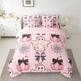 thumbnail image 2 of jejeloiu Pink Ghost Pumpkin Bedding Comforter Set 7 Pieces,Halloween Spider Webs Full Bedding Set,Cute Bow Tie Fitted Sheet Flat Sheet For Girls,Ultra Soft Home Decor Reversible, 2 of 8