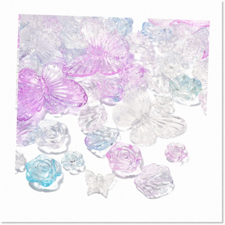 DIY Jewelry Making Kit - 100 Pcs Resin Beads Charms Cabochons, Flower Butterfly Shell Shape Loose Bead Set