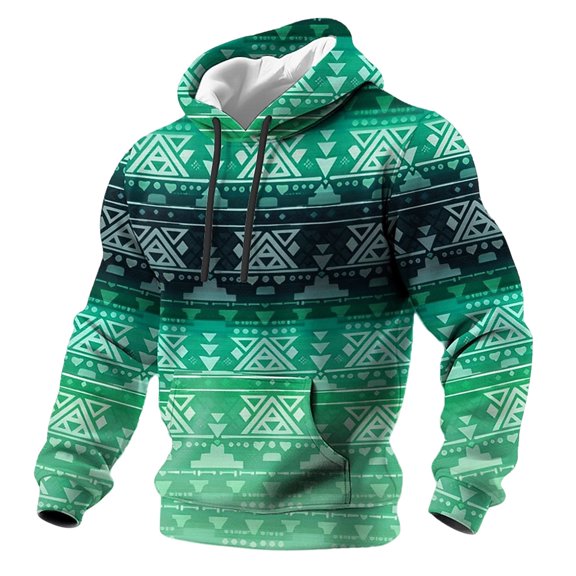 HXWCHs Western Aztec Print Long Sleeve Hooded Sweatshirt with Front Pocket for Men Casual Streetwear Outdoor Wear M Green