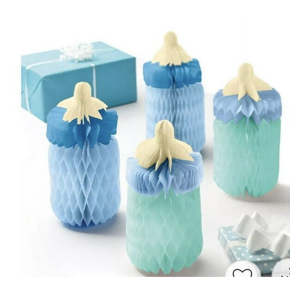 Blue Baby Bottle Baby Shower Honeycomb Centerpieces 4 Pcs