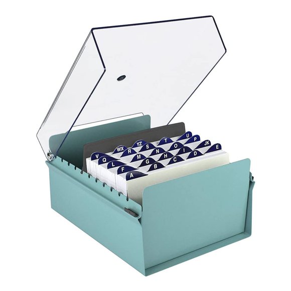 Acrimet Porte-Cartes 5 X 8 avec Base en Métal Robuste (Cartes Index et Séparateur Inclus) (Couleur Verte avec Couvercle en Plastique Cristal Transparent)