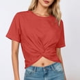 thumbnail image 2 of Rhuody Hauts pour Femmes Été T-Shirt à Manches Courtes Blouse de Couleur Unie Col Rond T-Shirt Court Adorable Rouge P, 2 of 5