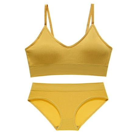 

Womens Lingerie Push Up Modern Cotton Lette Bikini Eyelash Lace Mesh Strap Lette Underwear Bra and Panty Sets Yellow L