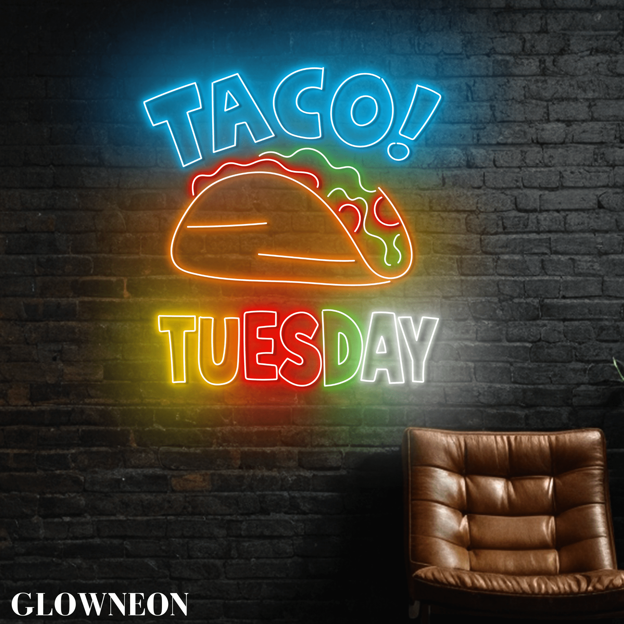 Glowneon Taco Tuesday Led Wall Art, Mexican Taco Restaurant Neon Sign