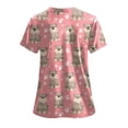 thumbnail image 5 of felwors Scrubs for Women Animal Print Tops Short Sleeve Cartoon Pattern V Neck Stretchy Nursing Uniform with Pockets (Pink, M), 5 of 7