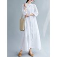thumbnail image 2 of Vestido de mujer vintage, vestido largo de camisa suelta de manga larga de lino de algod贸n Irfora Blanco, 2 of 7