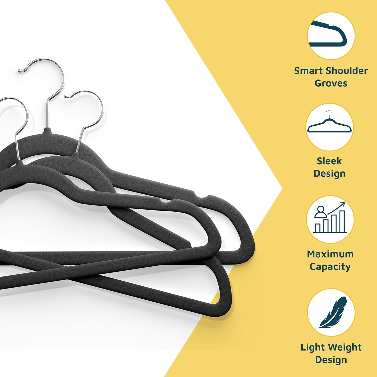 Lifemaster Velvet Clothes Hangers – With 360 Degree Swivel Hook & Non-Slip Shoulder Notch, Holds Up To 10 lbs, Heavy Duty Hanger Set, For Organizing Suit, Dress, Coat, & Clothes, Pack of 10, Black