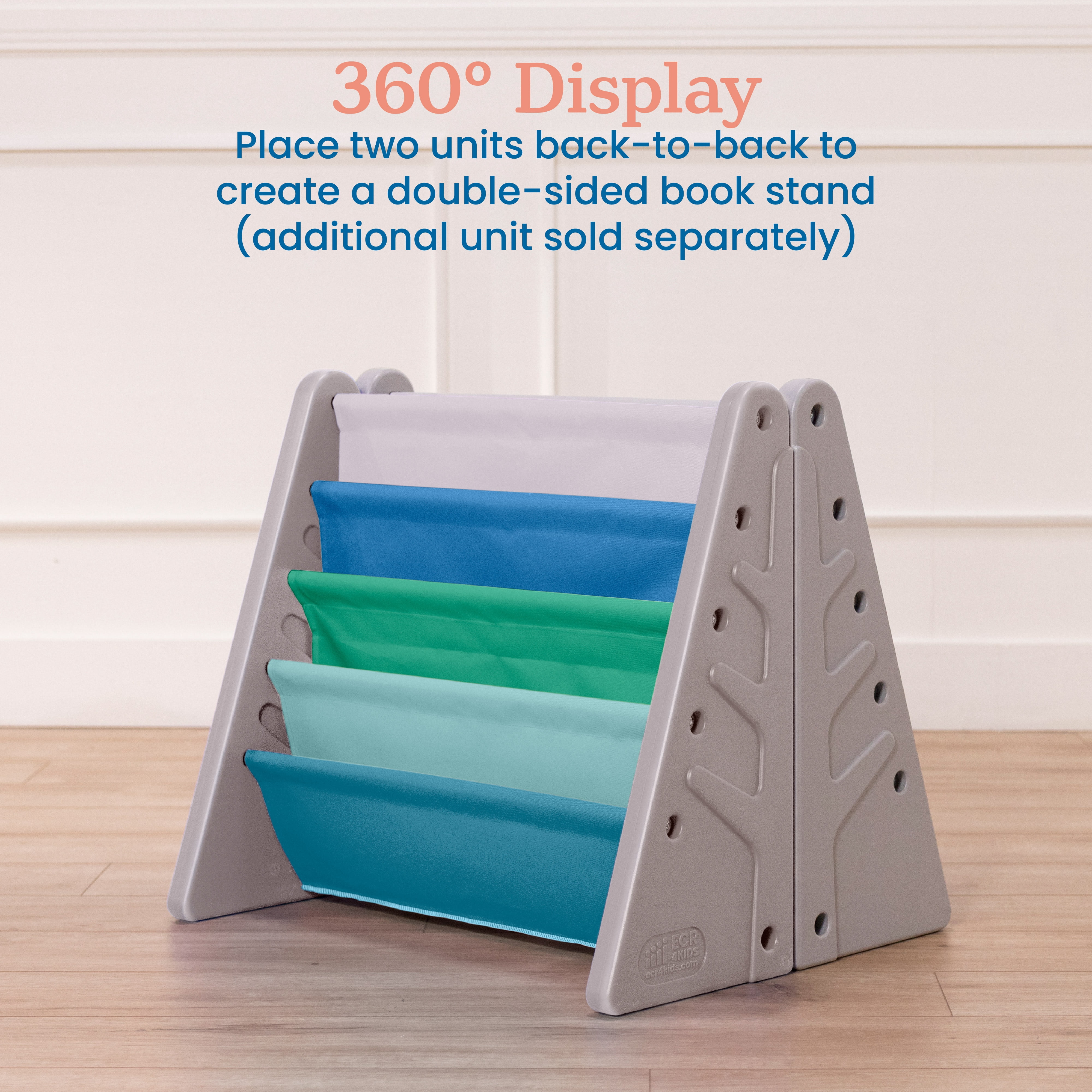 ECR4Kids 4-Tier Sling Book Display with Deep Fabric Pockets, Contemporary