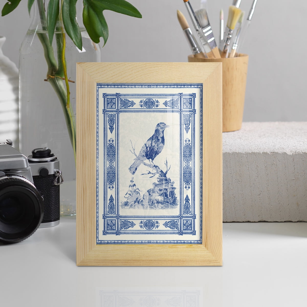 Toile de Jouy I -Framed Print w/glass-Natural Wood