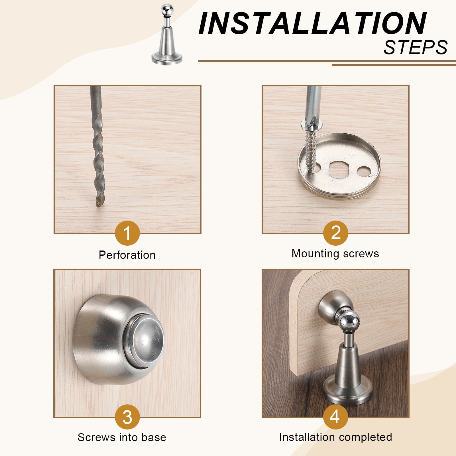 Uxcell 4Pcs Magnetic Door Stopper, 304 Stainless Steel Silent Floor Door Stop, Silver