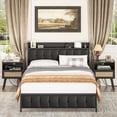 thumbnail image 7 of LELELINKY 2pc Rattan Nightstand with Charging Station, Boho Bedside Table with Handmade Drawer & Open Shelf for Bedroom, Black New, 7 of 7