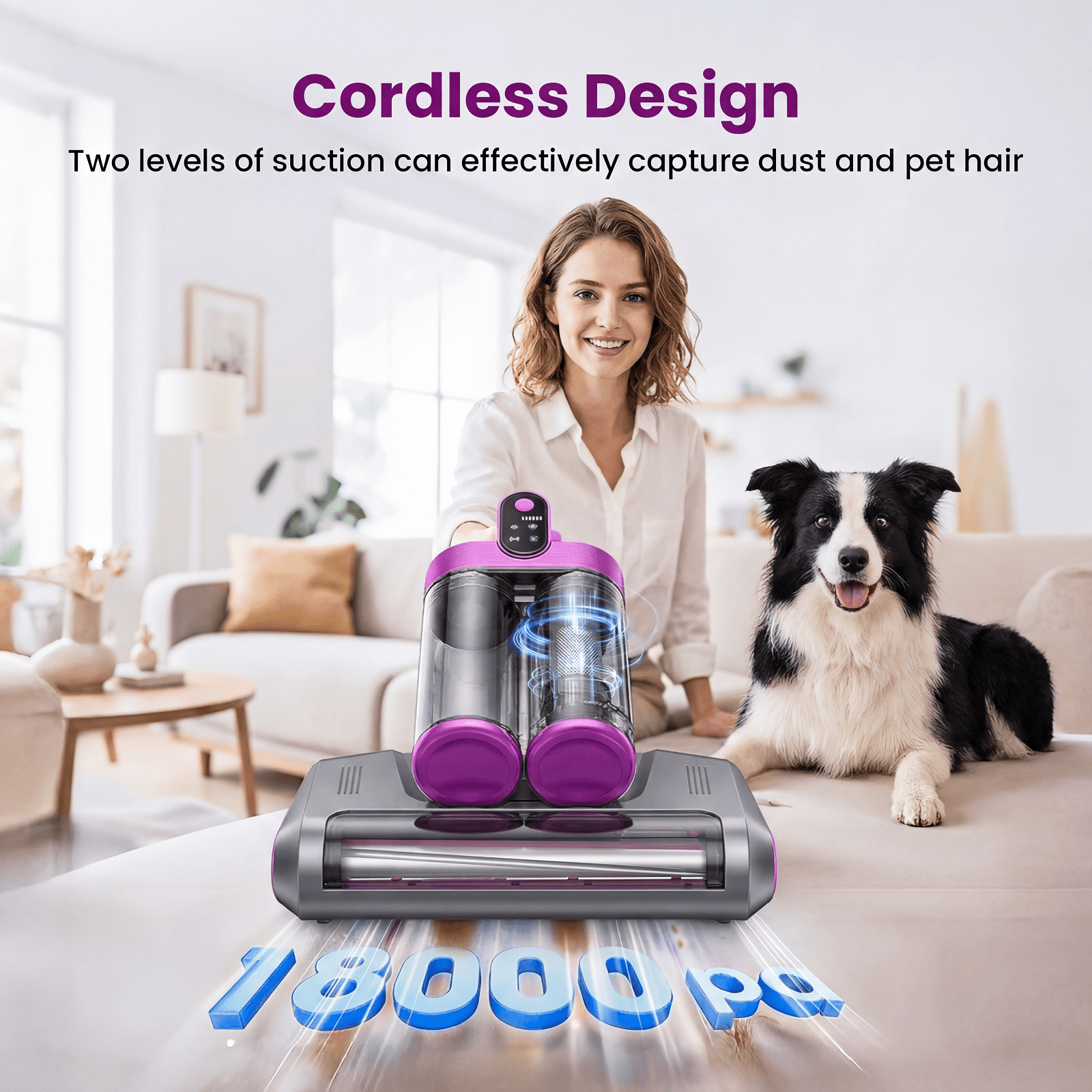 KANFUAQ Mattress Vacuum Cleaner, 18Kpa/30Mins Cordless Bed Vacuum with UV Light & LED Display, Handheld Vacuum for Bed Couch Crib Purple
