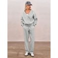 thumbnail image 5 of Women'S 2 Piece Sets Casual Round Neck Button-Down Cardigan with Wide Leg Pants Outfits Loungewear Sets Gray S, 5 of 9